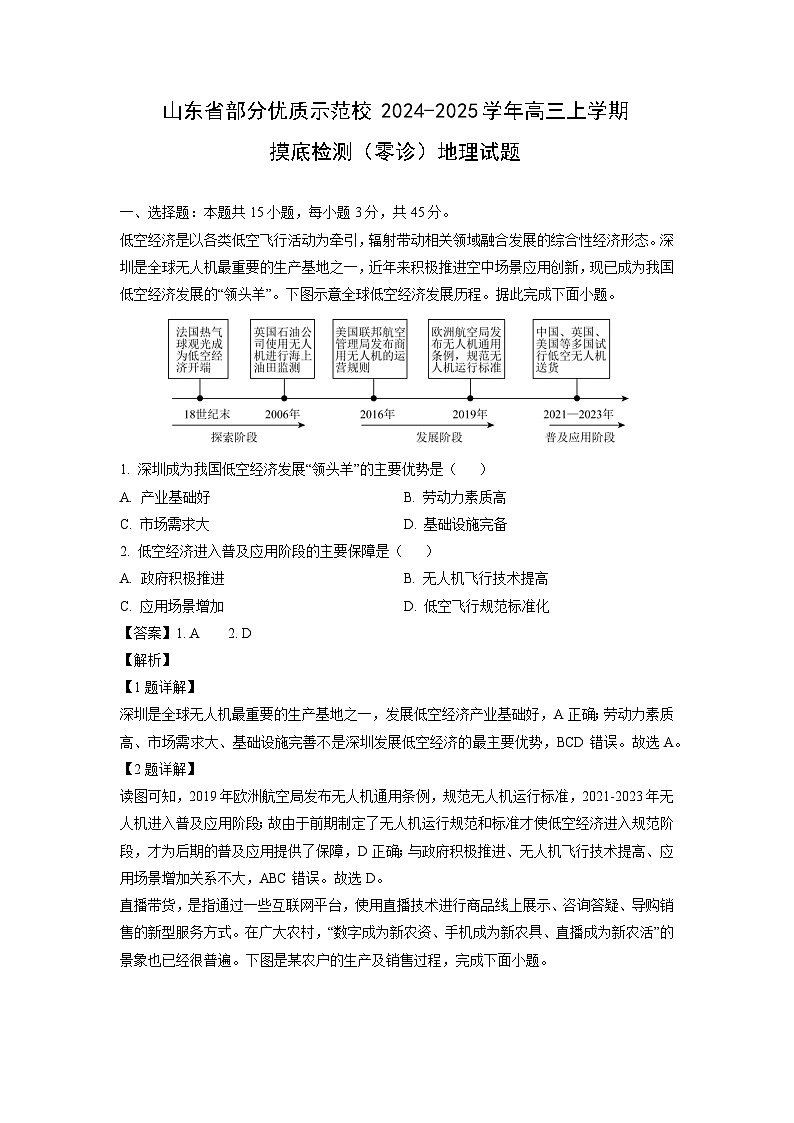 2024~2025學(xué)年山東省部分優(yōu)質(zhì)示范校高三上摸底檢測(cè)（零診）月考地理試卷（解析版）第1頁(yè)