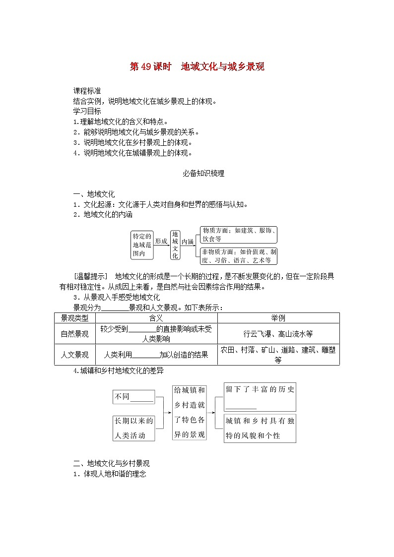 2025版高考地理全程一轮复习学案第十一章乡村和城镇第49课时地域文化与城乡景观第1页