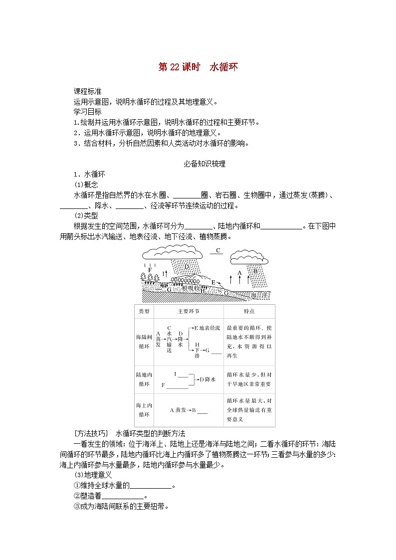 2025版高考地理全程一轮复习学案第六章地球上的水第22课时水循环第1页