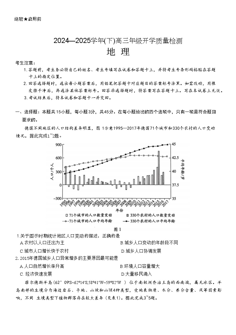 2025山东省齐鲁名校教研共同体高三下学期开学考试地理含答案