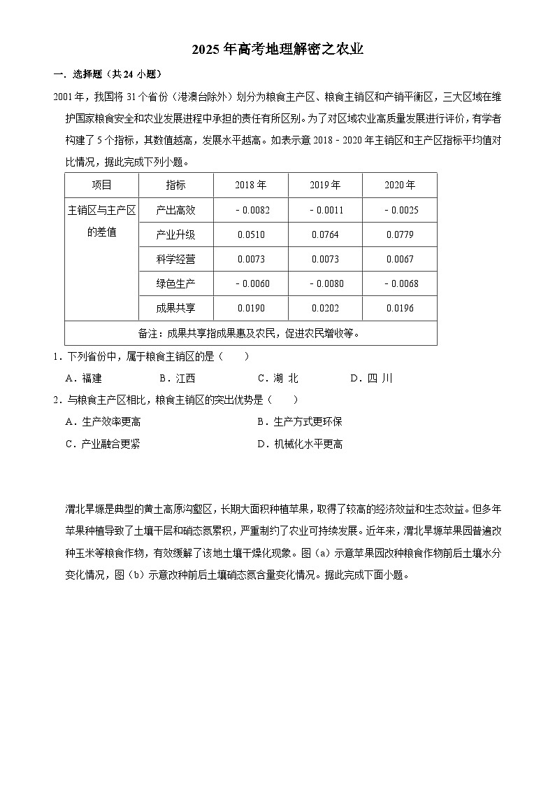 2025年高考地理解密之考点篇 农业练习(Word版附解析)第1页