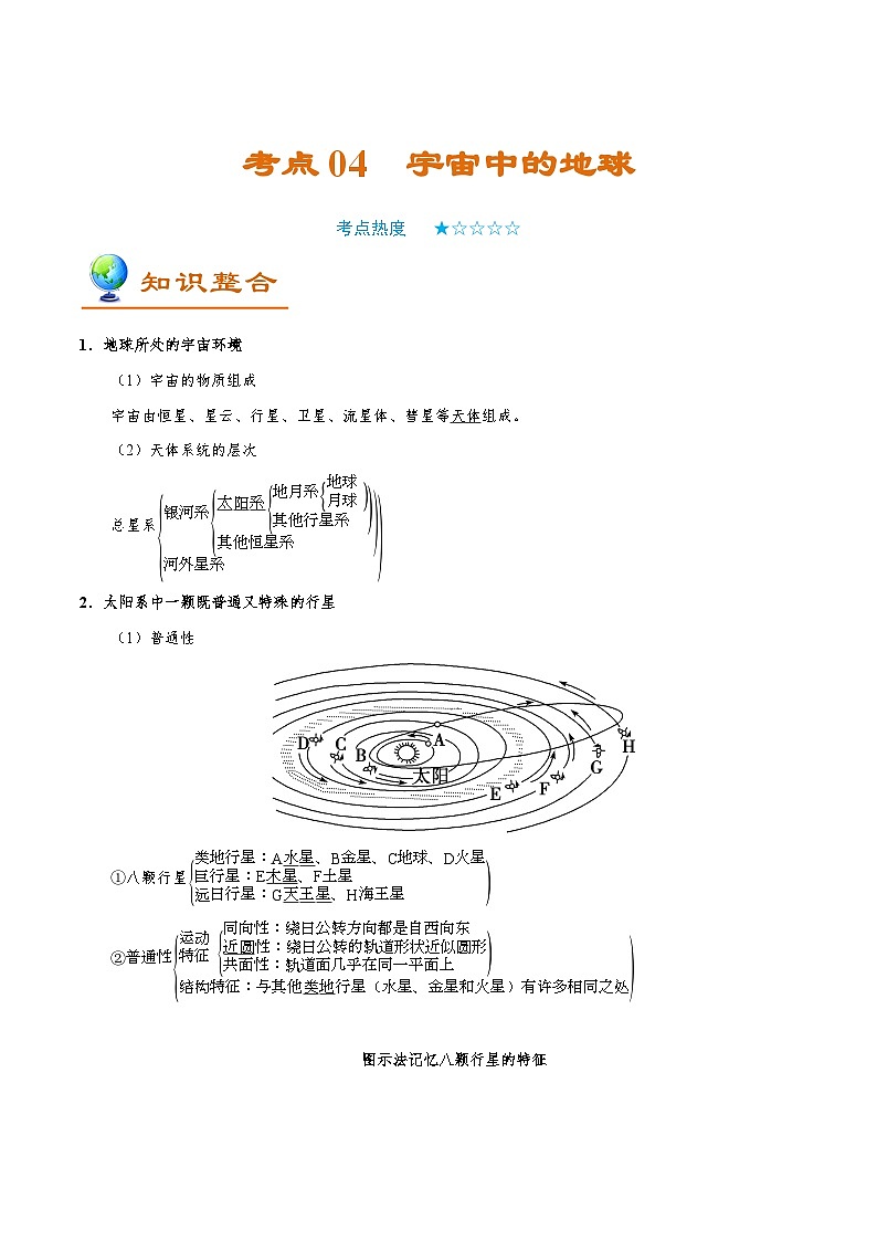 考点04 宇宙中的地球-2025年高考地理一轮复习回归教材考点全析试题(含答案)第1页