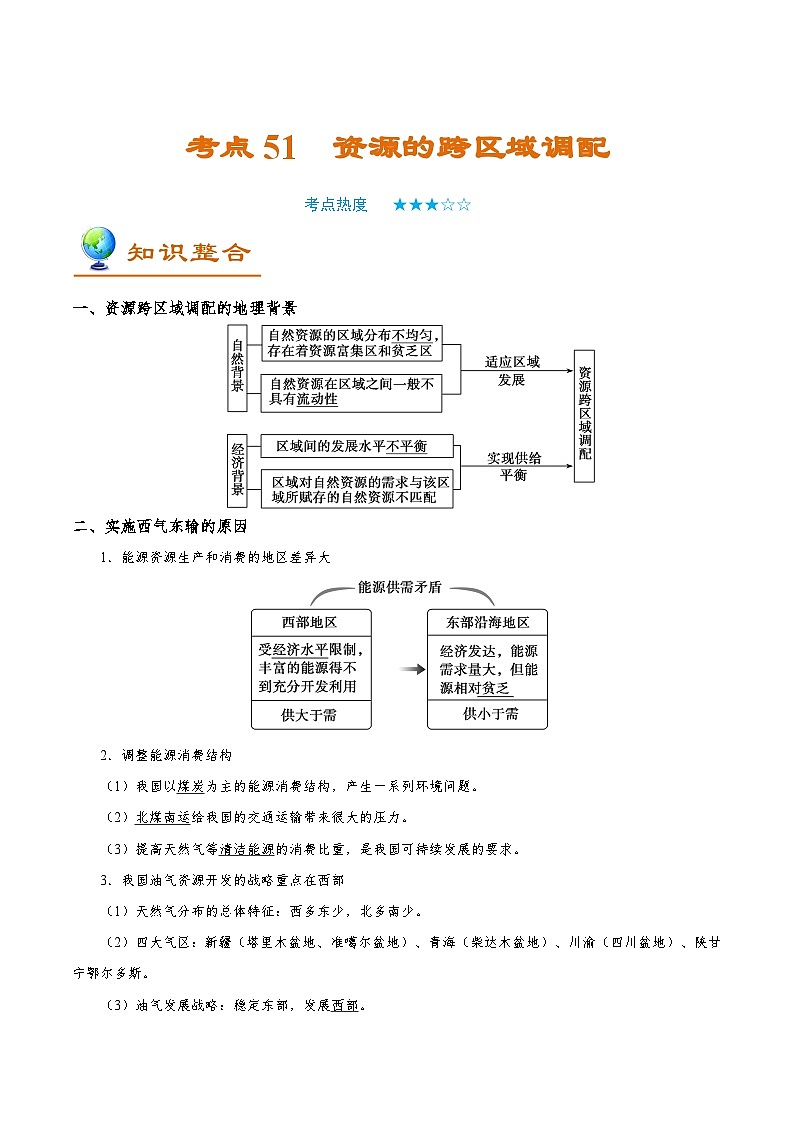 考点51 资源的跨区域调配-2025年高考地理一轮复习回归教材考点全析试题(含答案)第1页