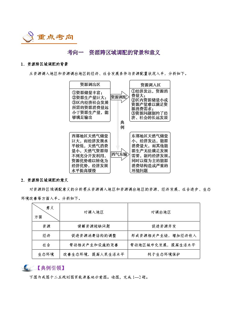 考点51 资源的跨区域调配-2025年高考地理一轮复习回归教材考点全析试题(含答案)第3页