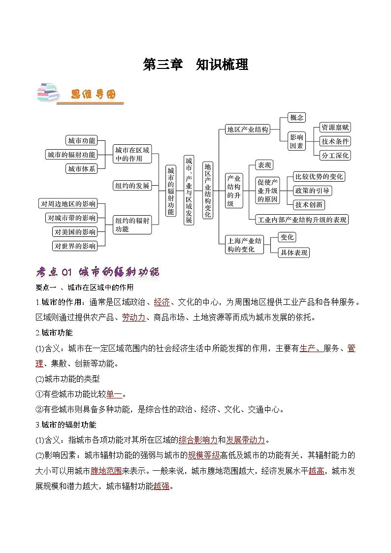 人教版高中地理选修二第三章《城市、产业与区域发展》 知识梳理第1页