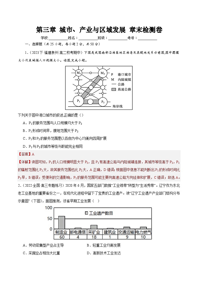 【新课标】第三章《城市、产业与区域发展》章末检测卷【解析版】第1页