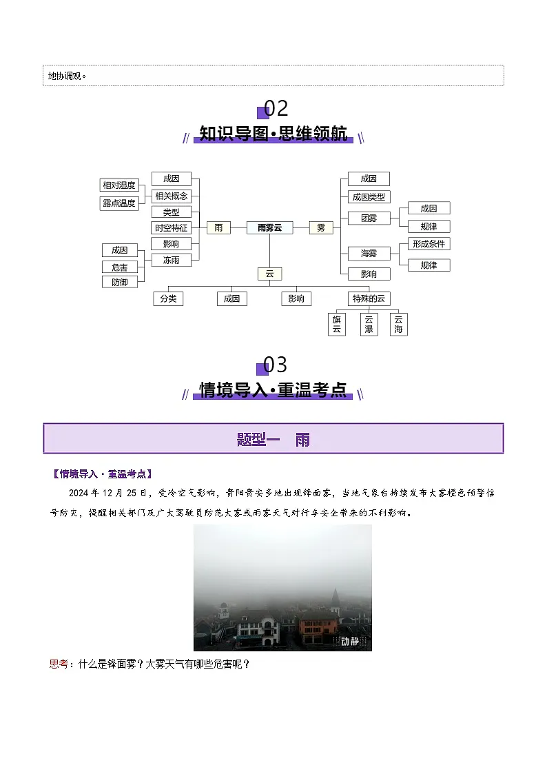 微专题 雨雾云(讲义)-2025年高考地理二轮复习(新高考通用)(原卷版)第3页