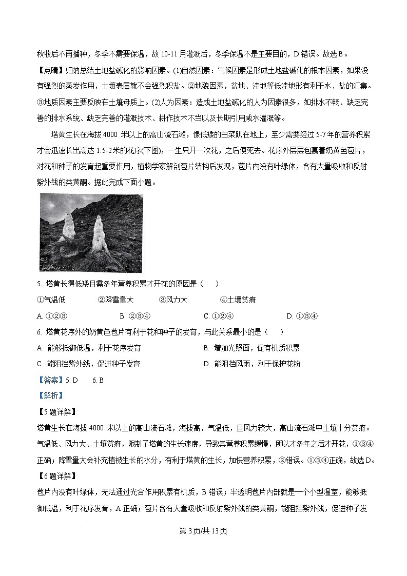 重庆市西南大学附属中学2024-2025学年高三下学期2月月考地理试题 Word版含解析第3页