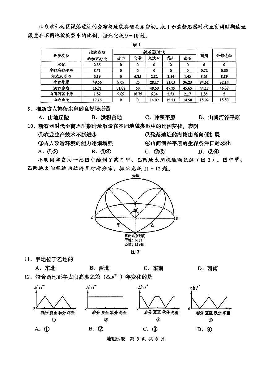 2025届青岛高中高考模拟一模地理试卷+答案第3页