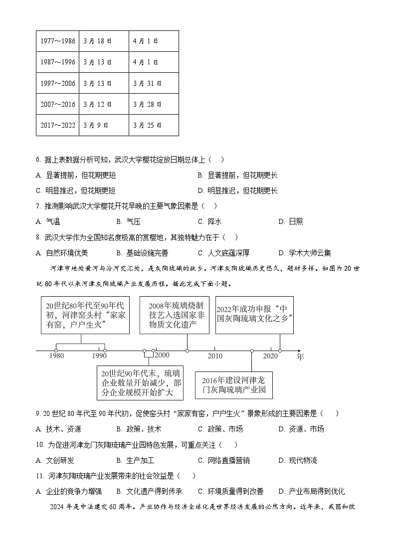 江苏省如皋中学2024-2025学年高一下学期3月月考地理试题(原卷版+解析版)第3页