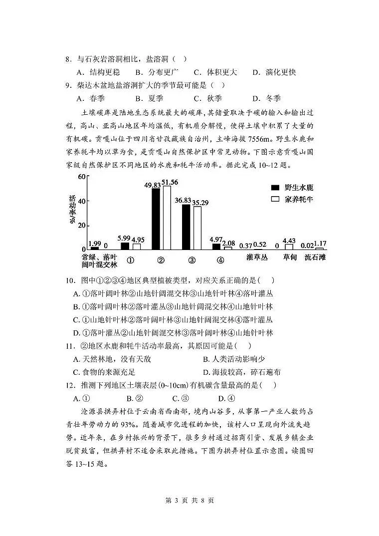 2025盐城五校联盟高三下学期3月月考试题地理PDF版含答案第3页