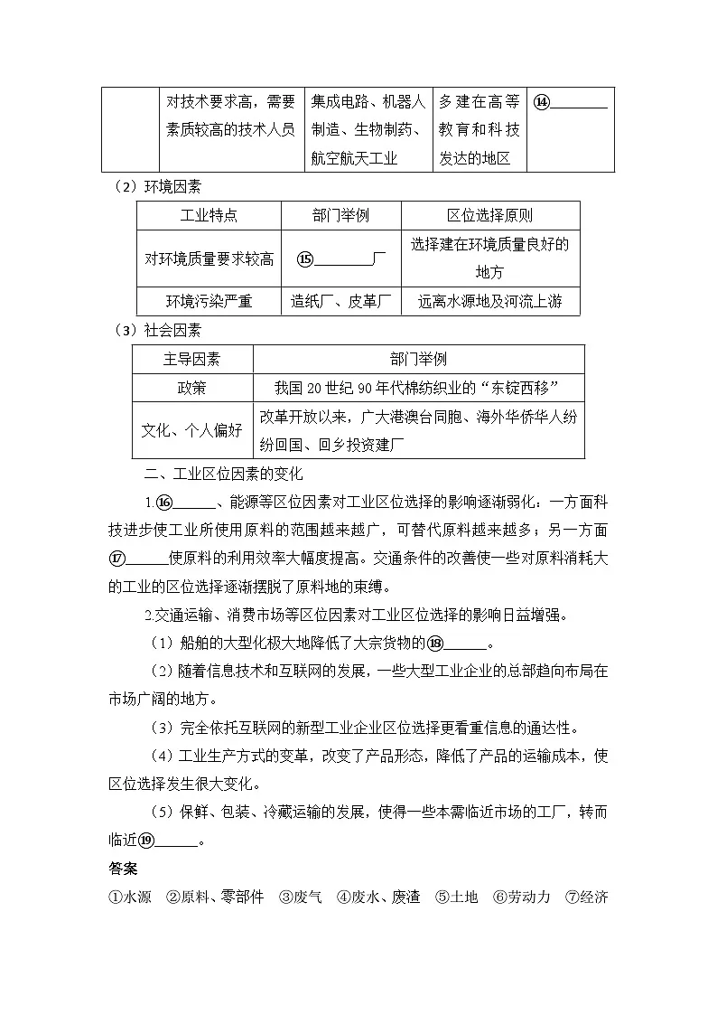 人教版高中地理必修 第二册 3-2《工业区位因素及其变化》学案第3页