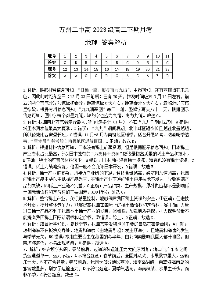 高二下期月考——地理答案第1页