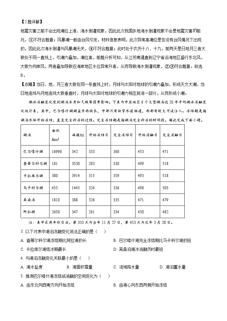 2025届湖南省长沙市第二十一中学高考一模地理试题(解析版)第2页