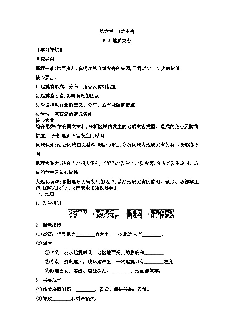 人教版高中地理必修 第一冊(cè) 6-2《地質(zhì)災(zāi)害》學(xué)案第1頁(yè)