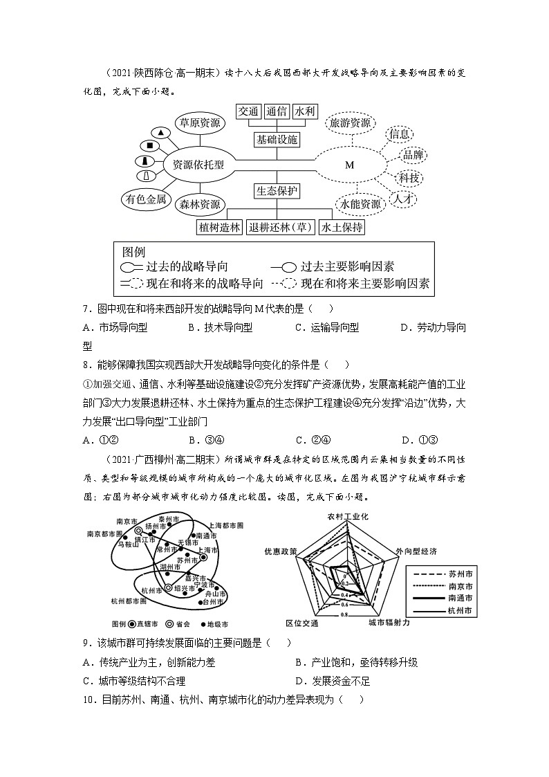 人教版高中地理选择性必修2 第三章城市、产业与区域发展 试卷(A卷-夯实基础)(原卷版)第3页