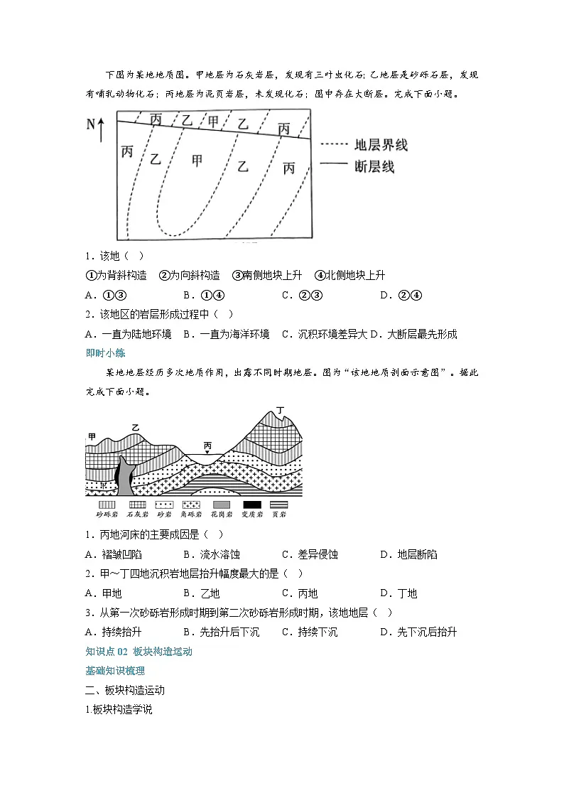 人教版选择性必修1 2-2构造地貌的形成-自学预习单(原卷版无答案)第2页