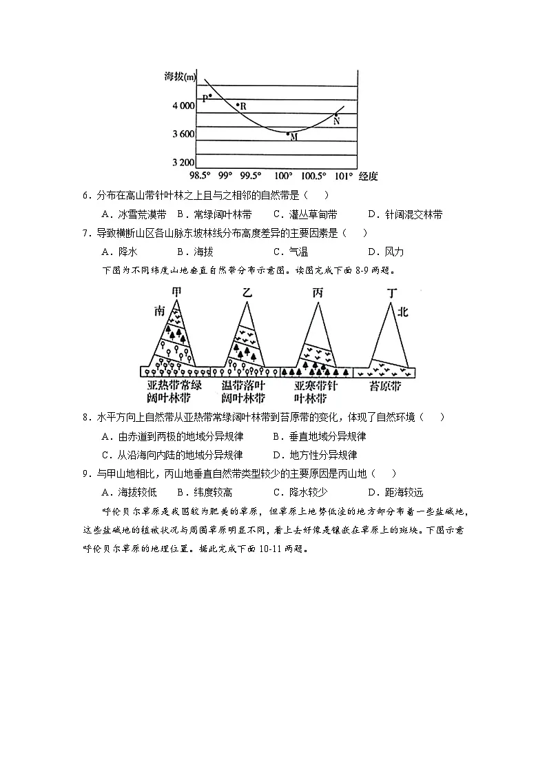 人教版高中地理 选择性必修1 5-2【核心练习】《自然环境的地域差异性》(原卷版无答案)第2页