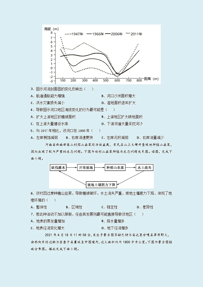 人教版高中地理选择性必修1 第五章《自然环境的整体性与差异性》单元测试(原卷版无答案)第2页