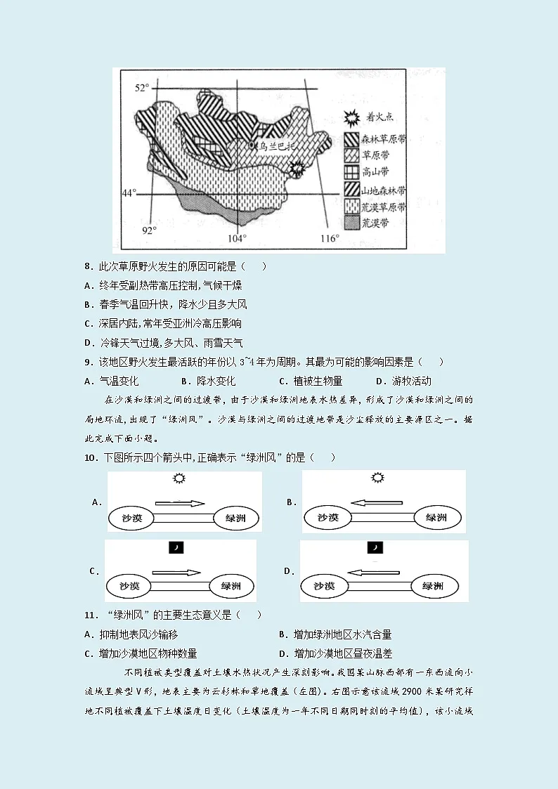 人教版高中地理选择性必修1 第五章《自然环境的整体性与差异性》单元测试(原卷版无答案)第3页