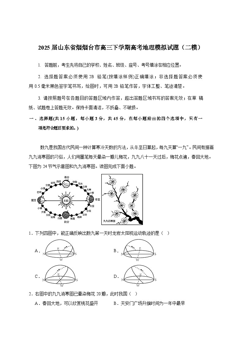 2025届山东省烟烟台市高三下册高考地理模拟试题(二模)附解析第1页