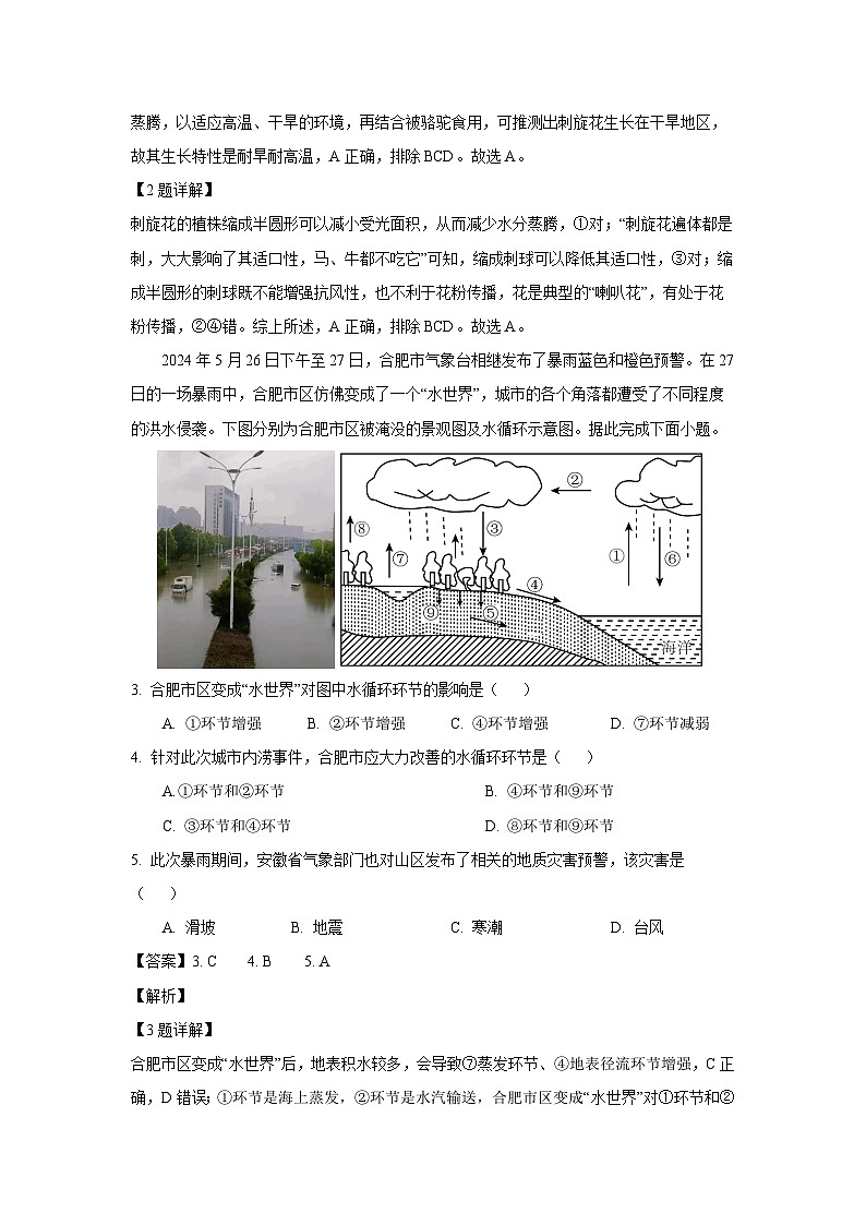 甘肃省2023-2024学年高一下学期期末教学质量统一检测地理试卷(解析版)第2页