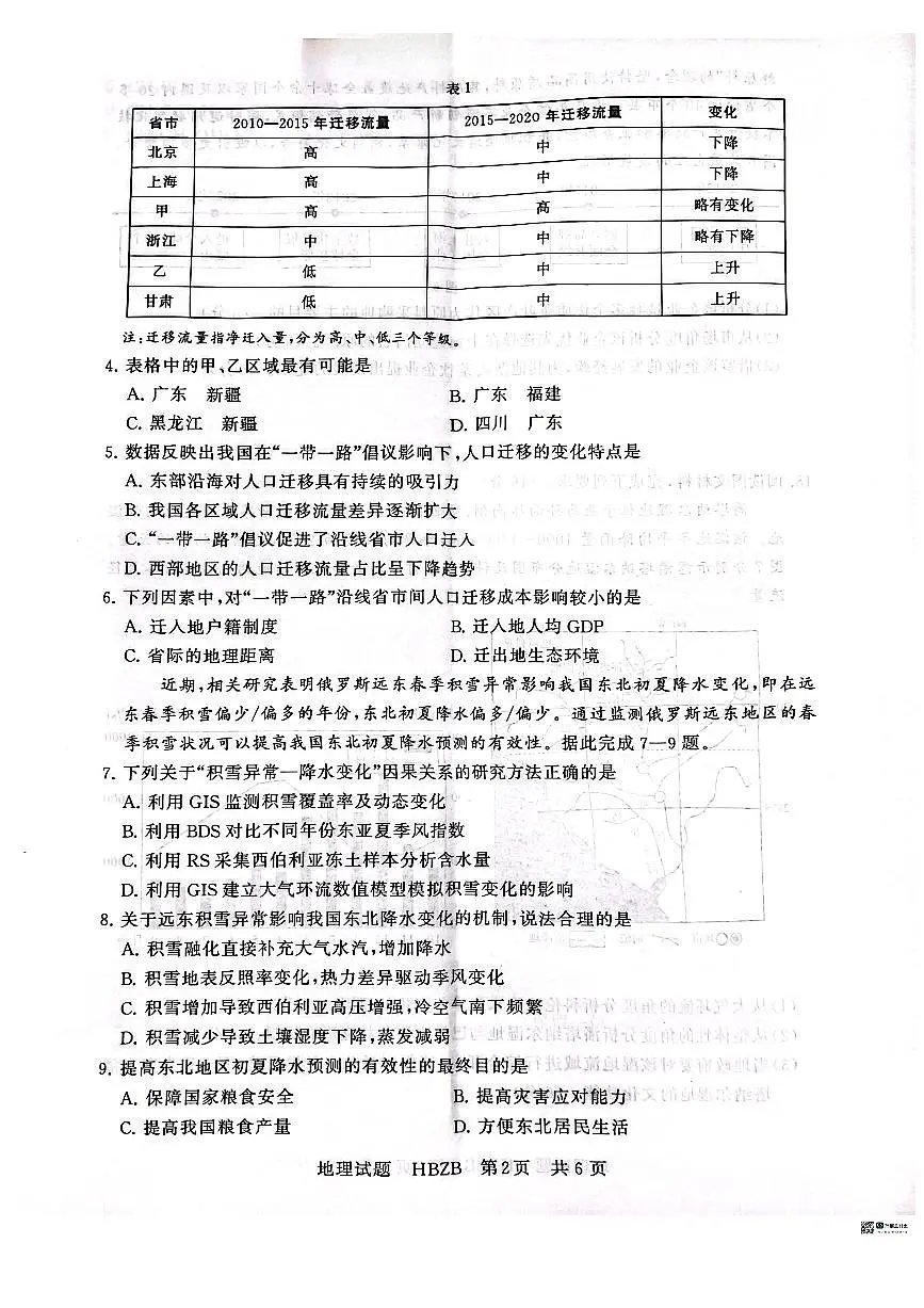2025届高三部分重点中学3月联合测评(T8联考)地理试卷(河北版,含答案)第2页
