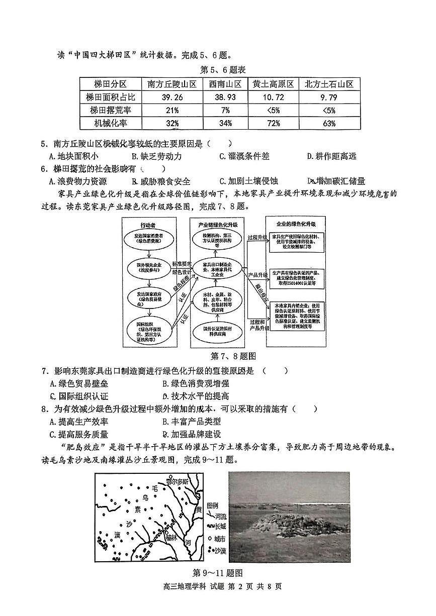 浙江省天域全国名校协作体2024-2025学年高三下学期3月月考地理+答案第2页