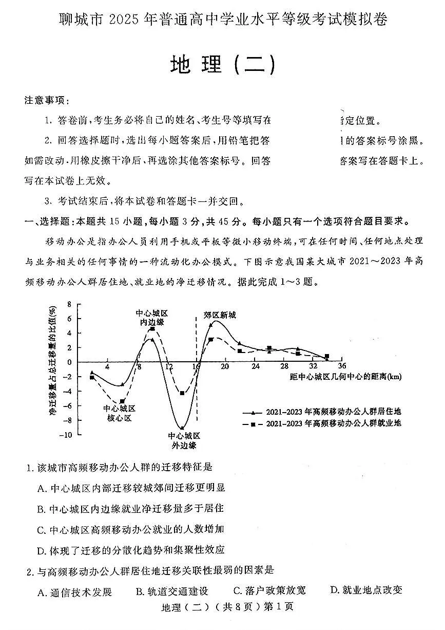 山东省聊城市2025年高考模拟试题(二)地理试题及答案第1页