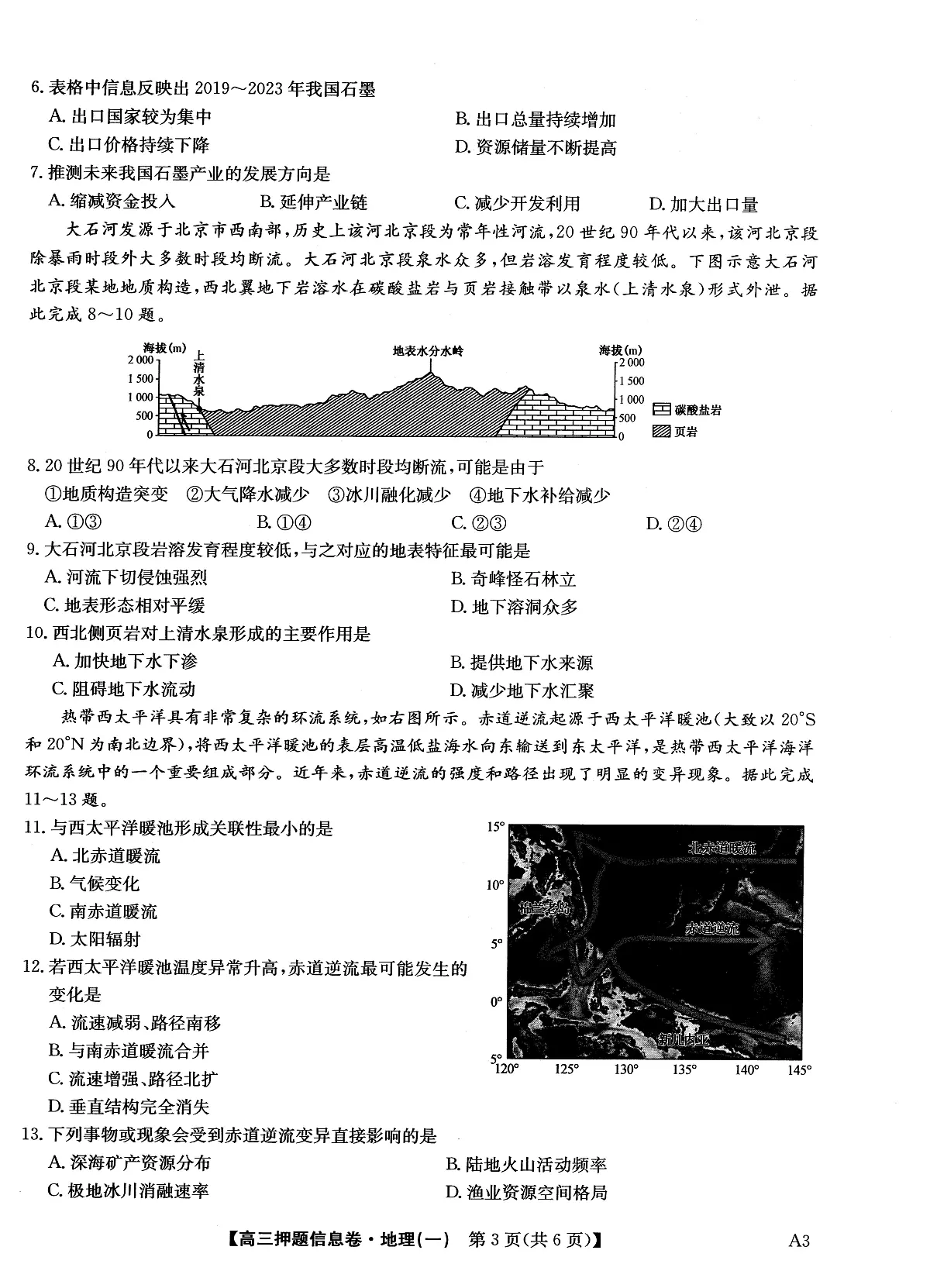 2025届高三押题信息卷(一)地理第3页