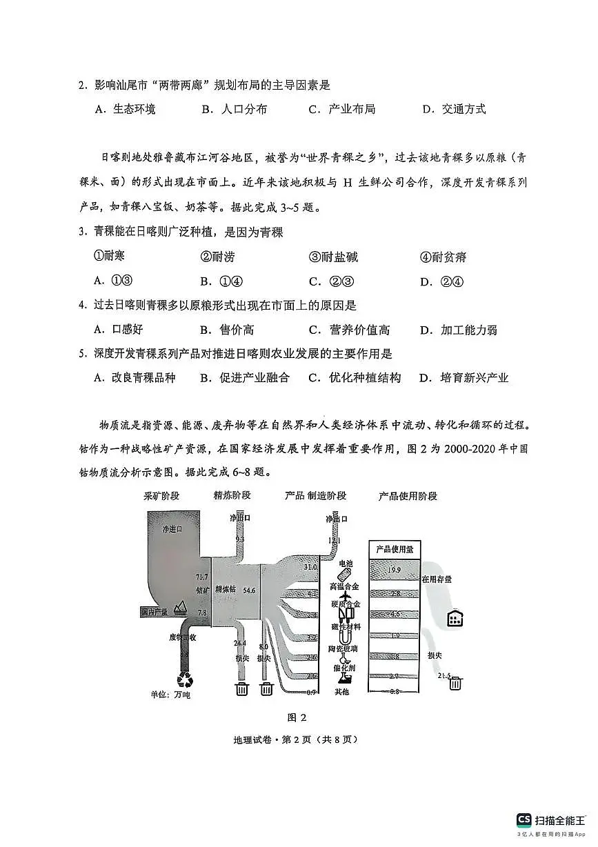 2025届云南省文山州、红河州高三第四次统考地理试卷(高考模拟)第2页