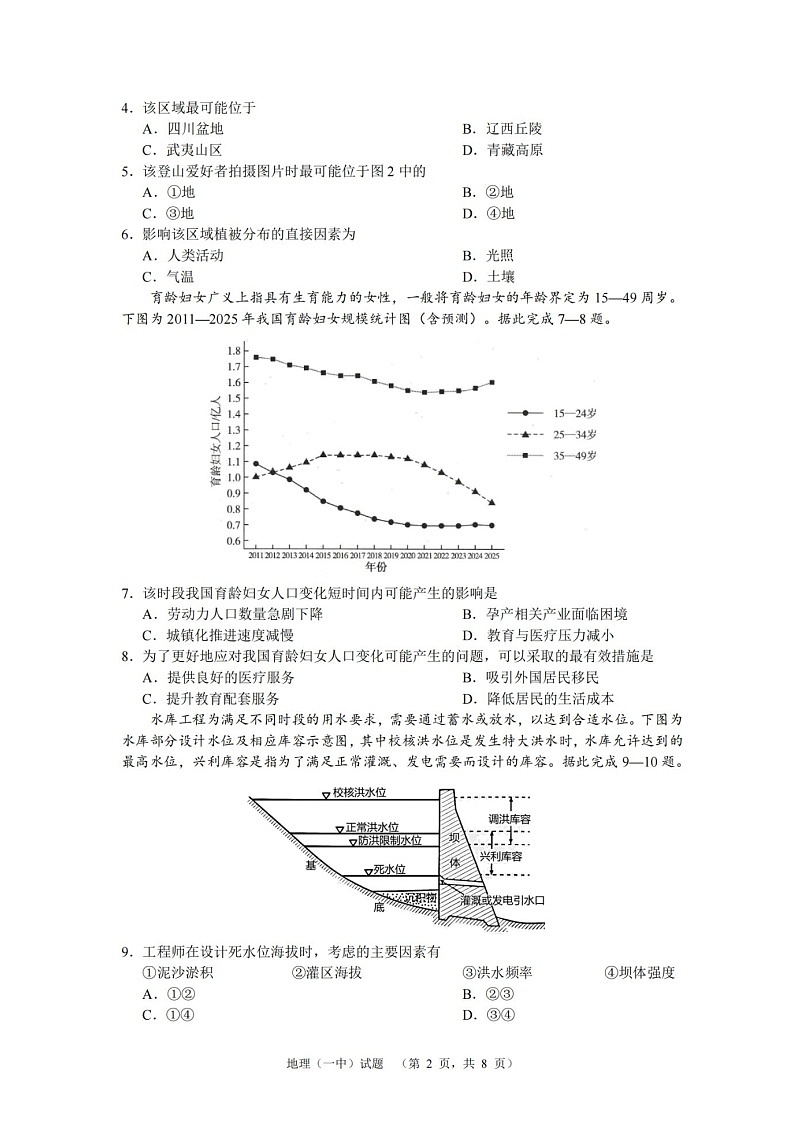 2025届湖南省长沙市一中高三上学期阶段性检测(一)-地理(含答案)第2页