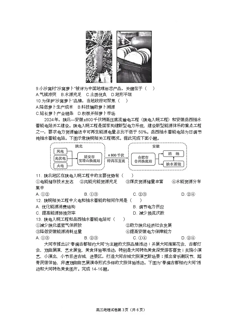 适应考地理试题第3页