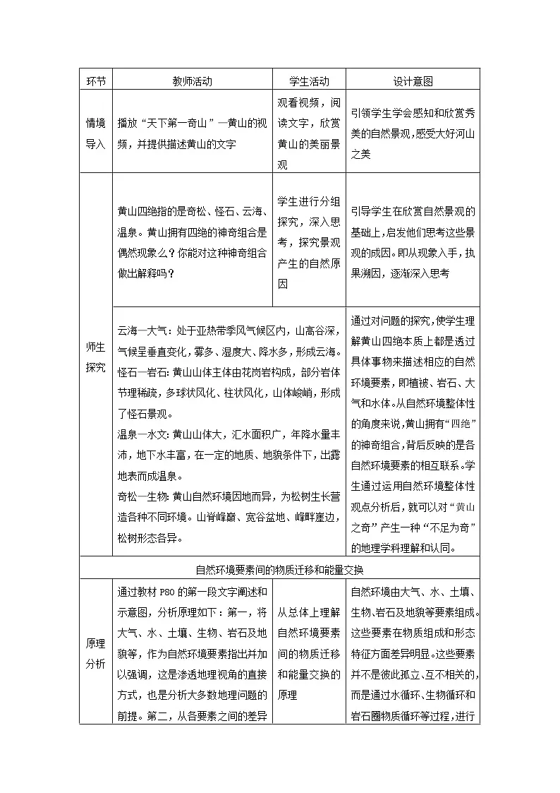 人教版高中地理 选择性必修1 5-1《自然地理环境的整体性》教学设计第2页