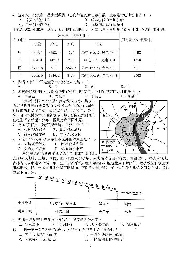 2025届广东省汕头市高三下学期高考第三次模拟考试地理试卷(含答案)第2页