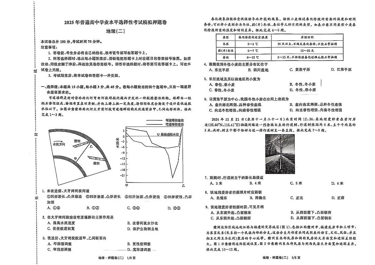 衡中同卷2025年普通高中学业水平选择性考试模拟押题卷(二)地理第1页