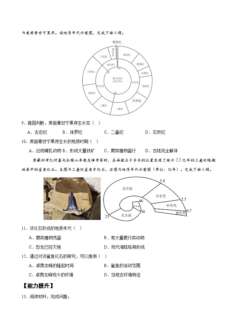 1.3 地球的历史(分层练习)-人教版2019必修一高中地理高一上册第3页