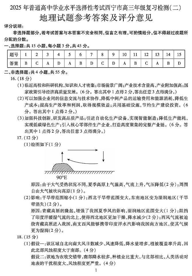 高三地理2答案第1頁