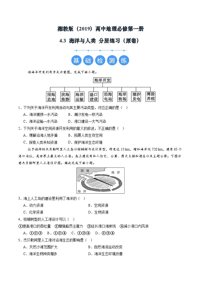 湘教版(2019)高中地理必修第一冊(cè)4.3 海洋與人類 分層練習(xí)(原卷)第1頁(yè)