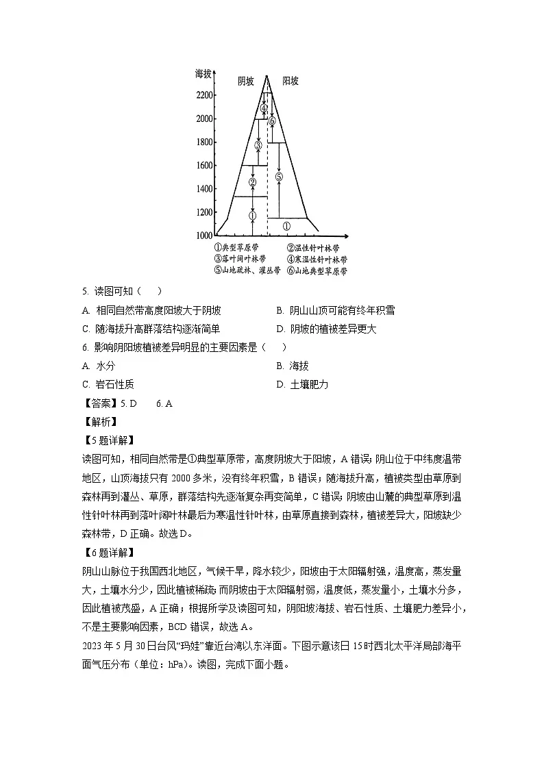 湖南省岳阳市2023-2024学年高三上学期教学质量监测(一)地理试卷(解析版)第3页