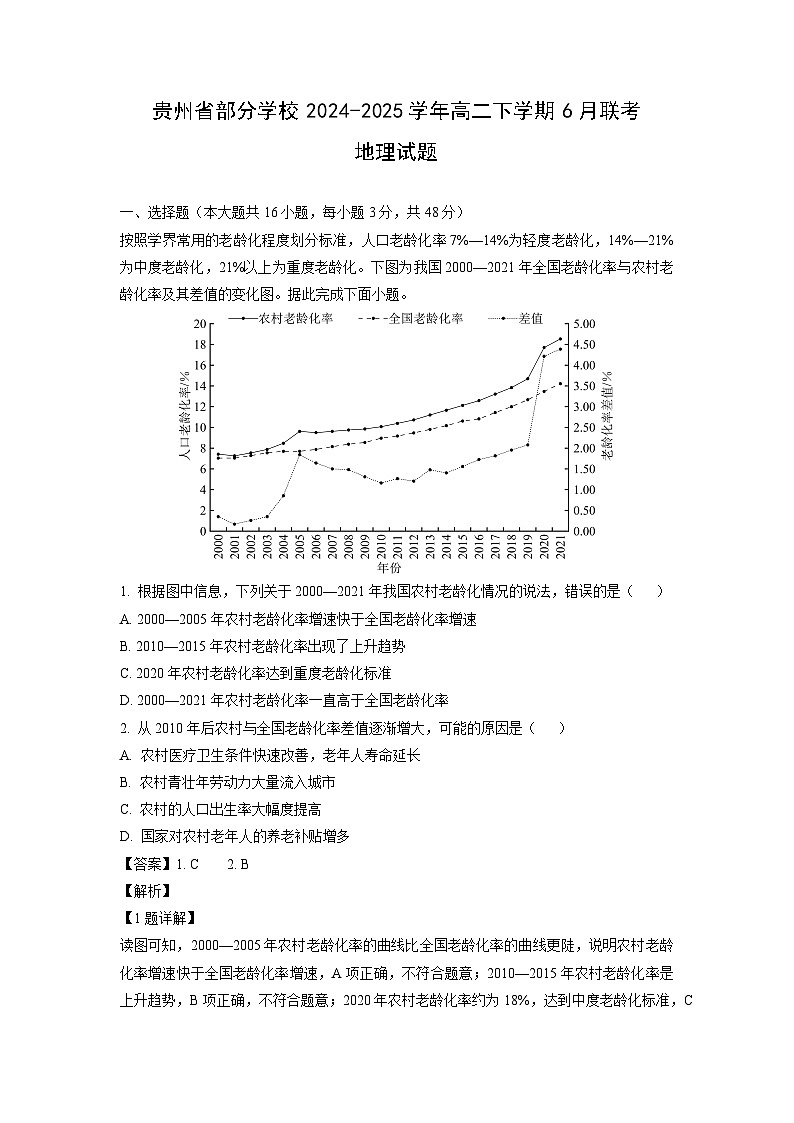 贵州省部分学校2024-2025学年高二下学期6月联考 地理试卷(解析版)第1页