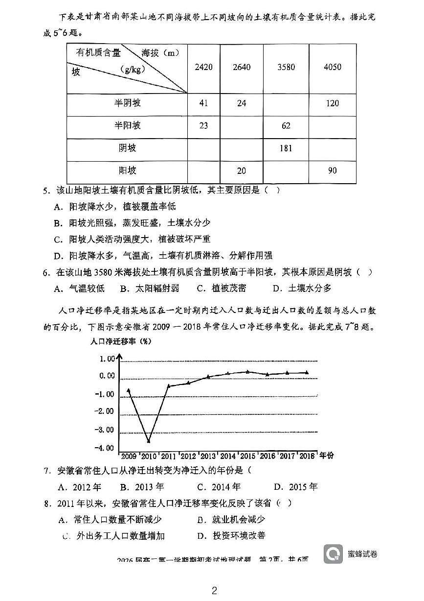 地理-陕西省陕西师范大学附属中学2024-2025学年高二上学期开学考试试题及答案第2页