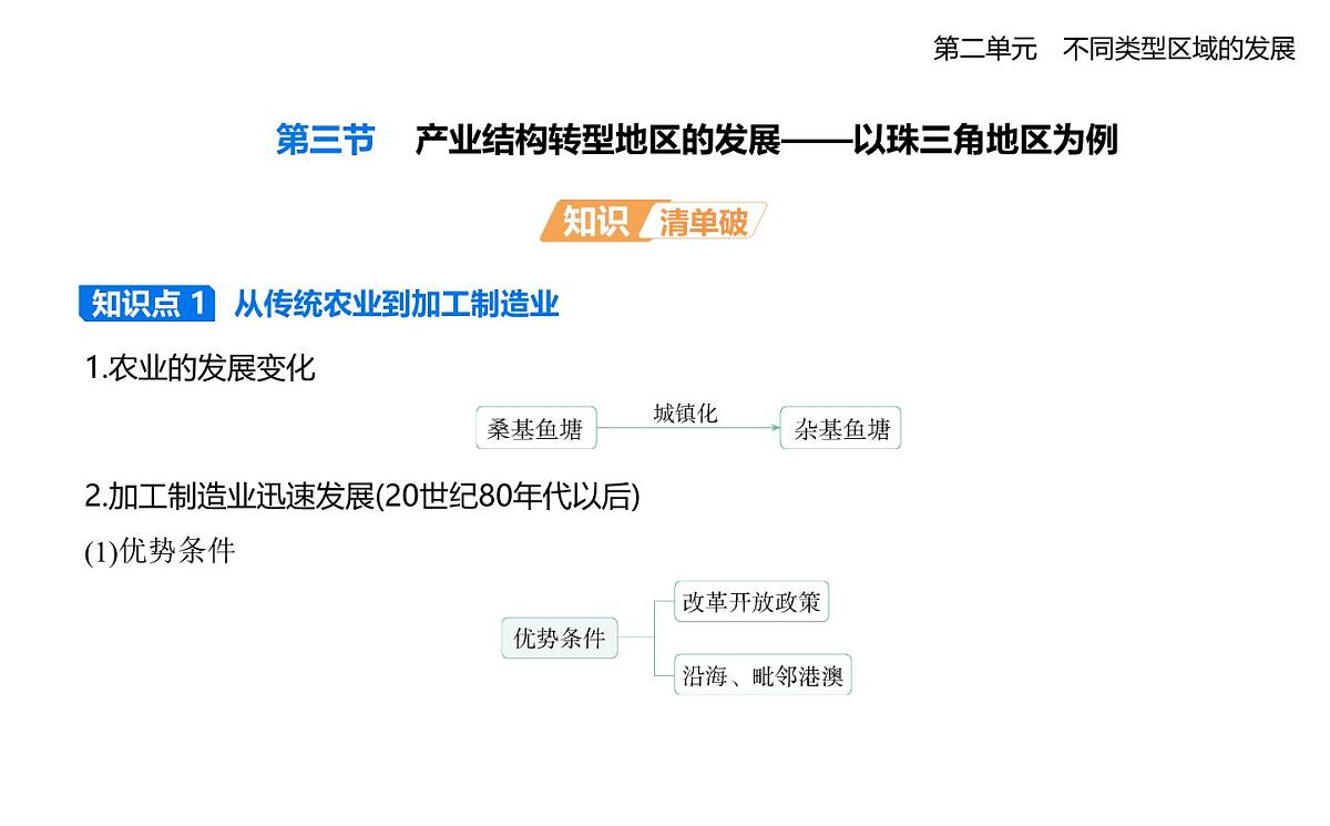 第三节 产业结构转型地区的发展——以珠三角地区为例知识点串讲课件-鲁教版高中地理高二上册(选必二)第1页