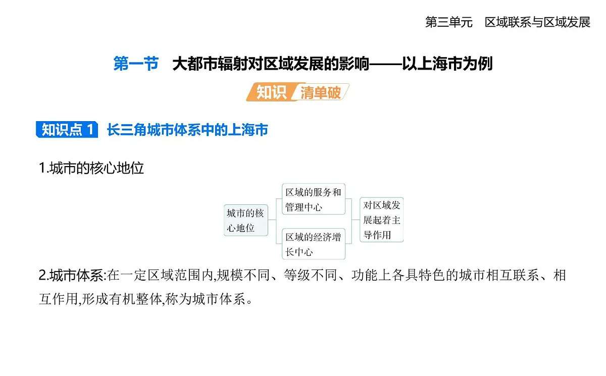第一节 大都市辐射对区域发展的影响——以上海市为例知识点串讲课件-鲁教版高中地理高二上册(选必二)第1页