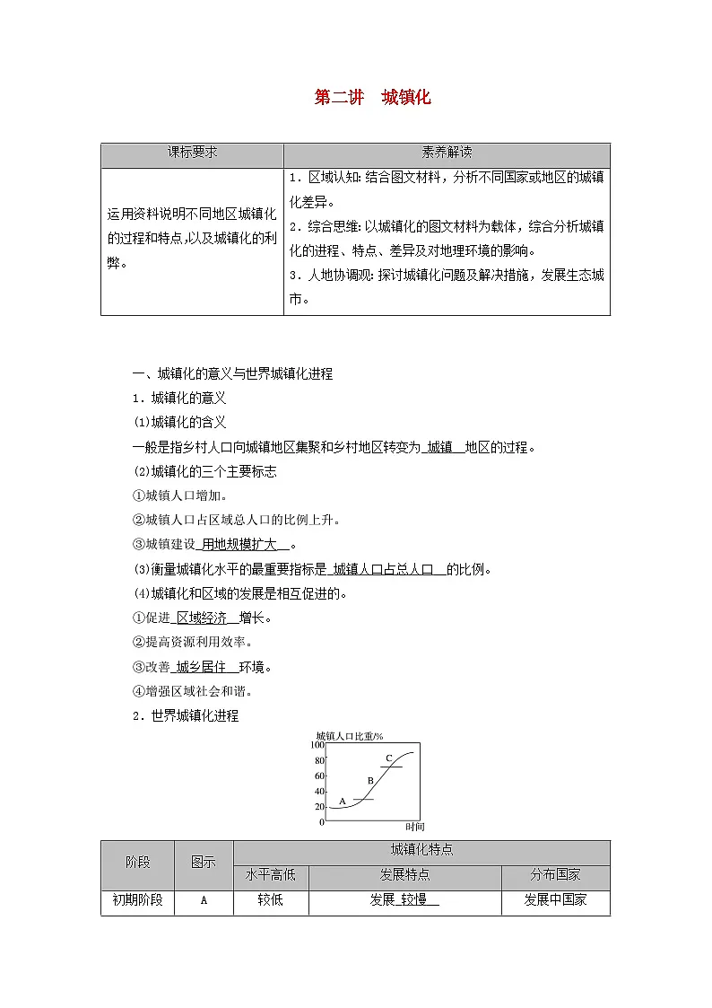 2026版高考地理一轮总复习夯实基础训练题第九章乡村和城镇第二讲城镇化第1页