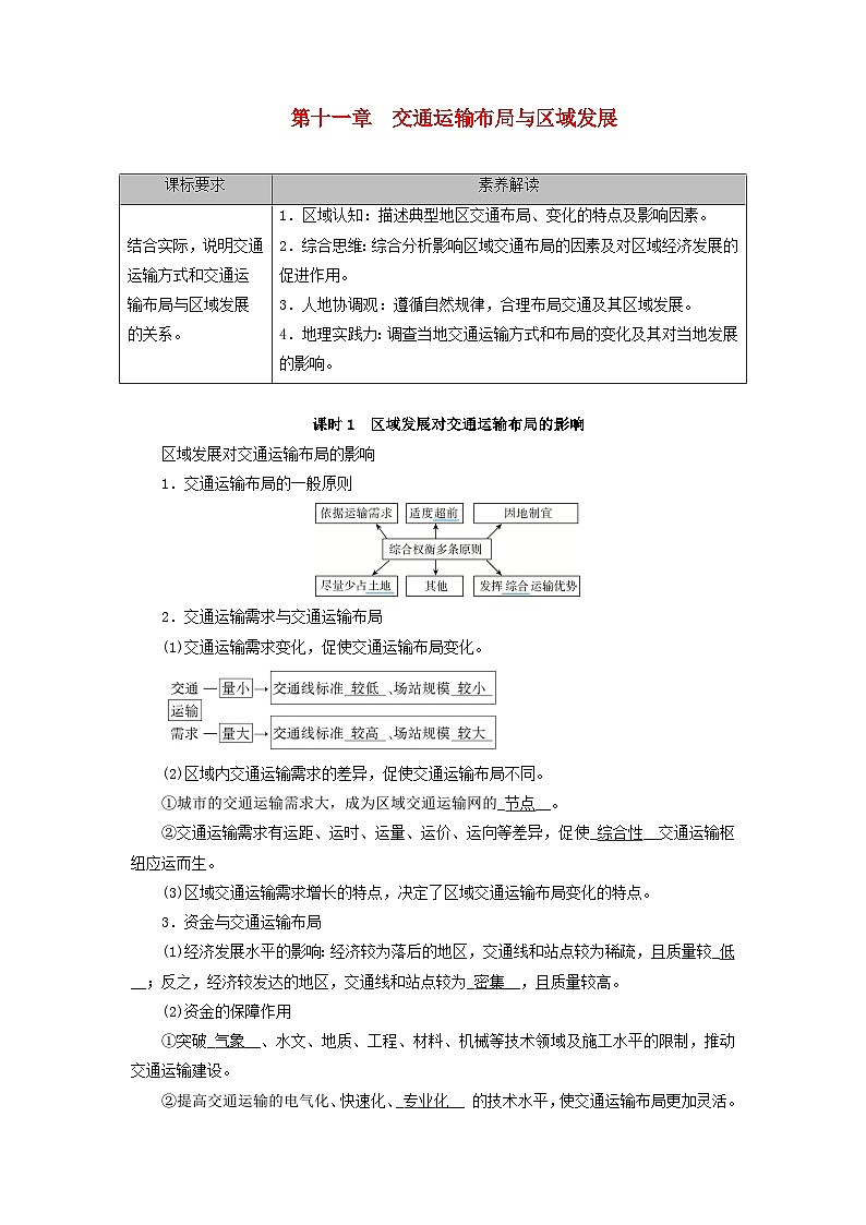 2026版高考地理一轮总复习夯实基础训练题第一十一章课时一区域发展对交通运输布局的影响第1页