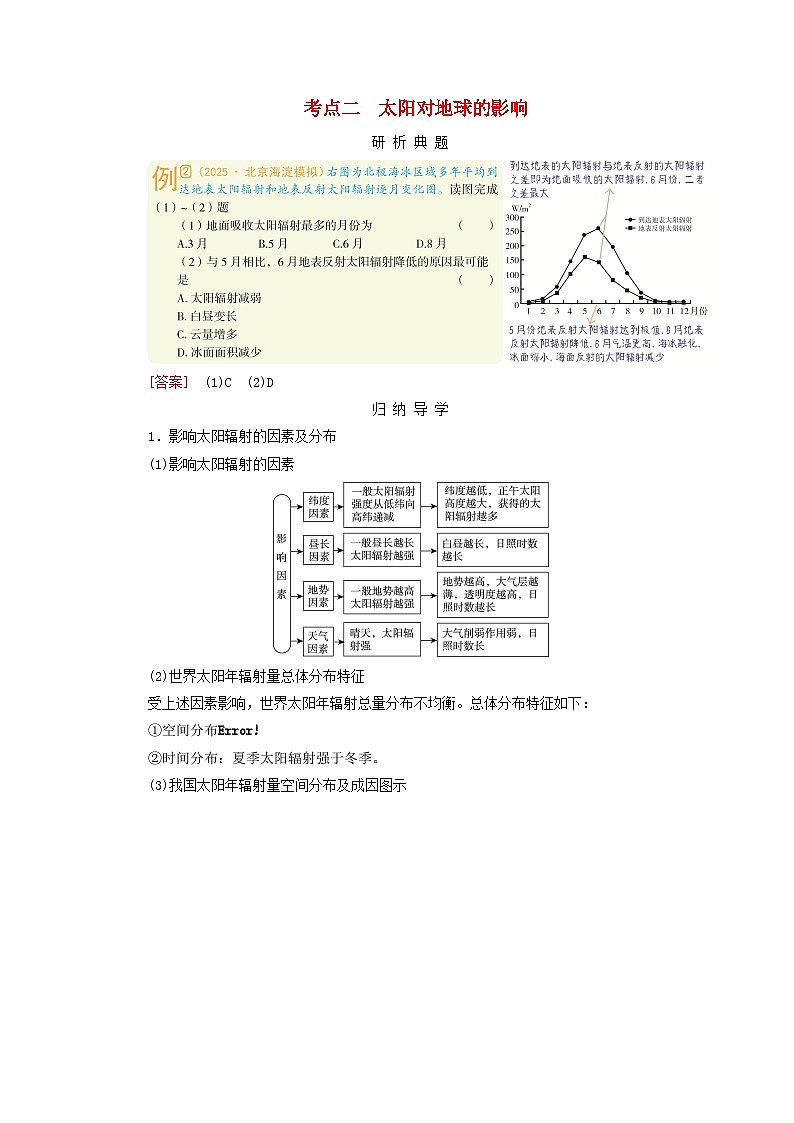 2026版高考地理一轮总复习析题导练第二章第一讲地球的宇宙环境太阳对地球的影响考点二太阳对地球的影响第1页