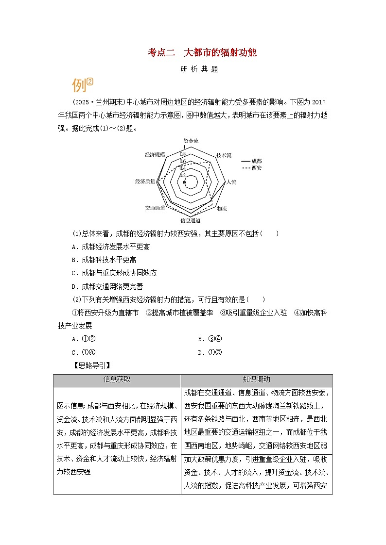 2026版高考地理一轮总复习析题导练第一十五章第一讲城市的辐射功能考点二大都市的辐射功能第1页