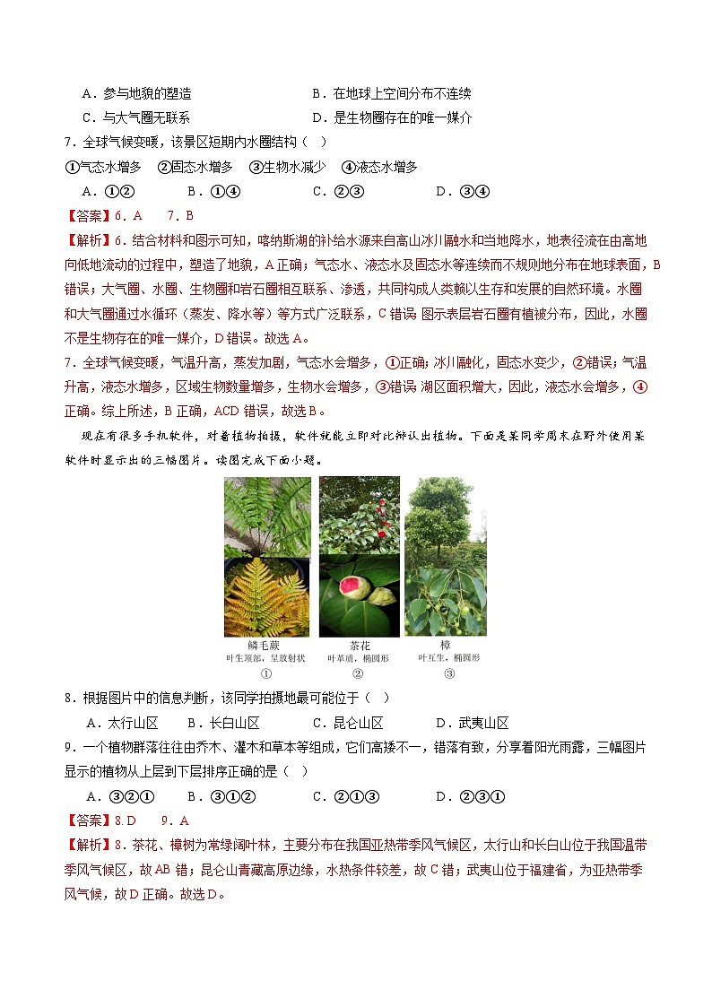 人教版(2019)高中地理选择性必修一5.1 《自然环境的整体性》(分层练)(解析版)第3页