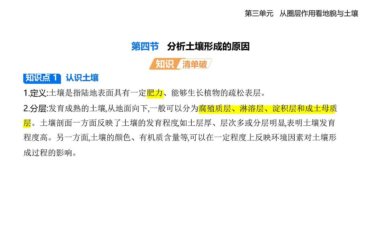 第四节 分析土壤形成的原因知识点串讲课件-鲁教版高中地理高一上册(必修一)第1页